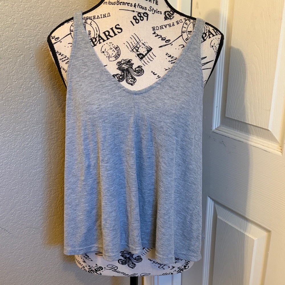 Free People Light Gray Ribbed V-Neck Tank